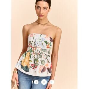 NWT Commense Floral Print Strapless Peplum Top With Belt SZ S